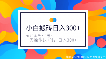 2020实战2.0版：小白实战搬砖，一天操作1小时，完全手机维护，日入300+（视频+文档）